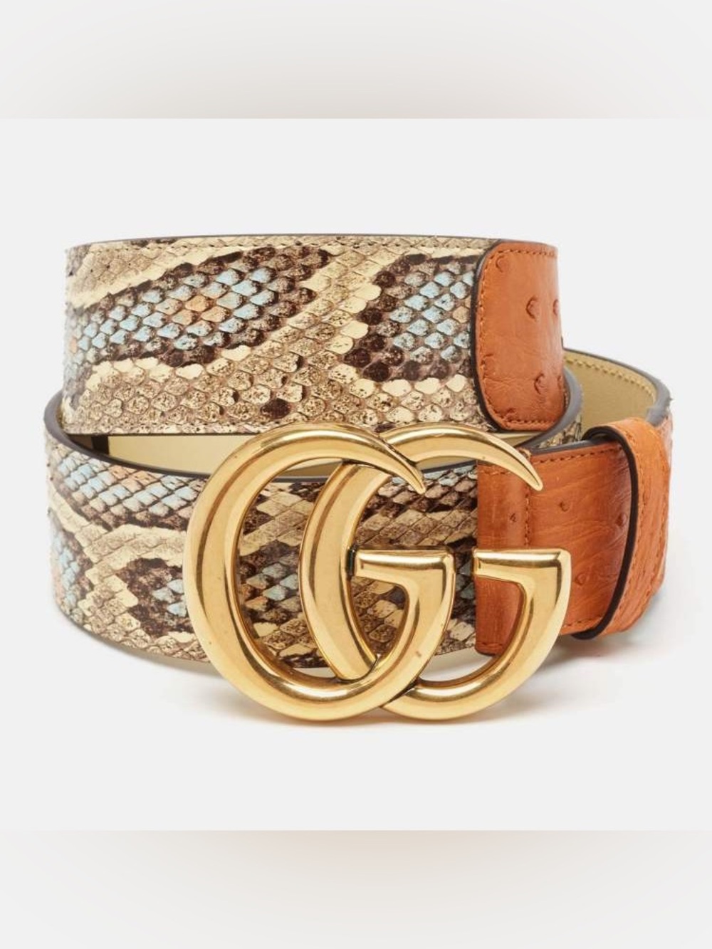 Gucci $2400 Exotic Ostrich/Python GG Marmont Belt, Size 70, 400593 - Picture 15 of 15